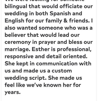 A review shared by Esther, shown in the original supplied screenshot