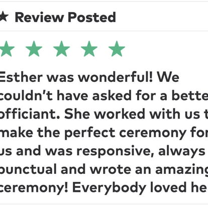A review shared by Esther, shown in the original supplied screenshot