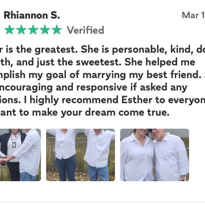 A review shared by Esther, shown in the original supplied screenshot