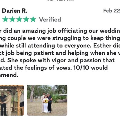 A review shared by Esther, shown in the original supplied screenshot