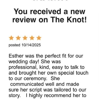 A review shared by Esther, shown in the original supplied screenshot